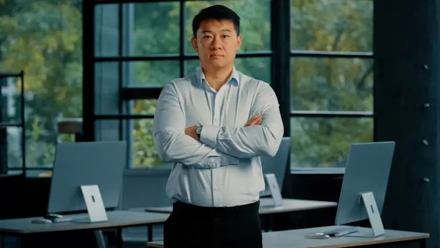 Portrait strong male asian professional boss businessman motivated korean japanese employer leader